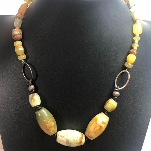 1482 Peyote Bird Chunky Agate sterling silver 925 statement Necklace  18" - Picture 1 of 4